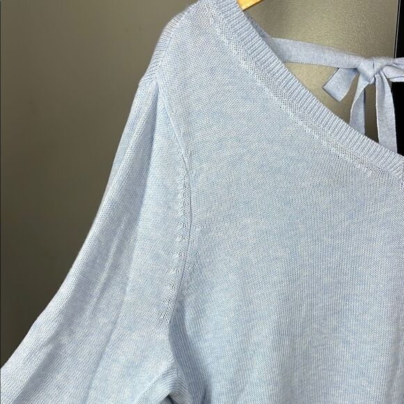 Talbots Gray 3/4 Sleeve Tie Front Relaxed Blouse - Picture 5 of 7